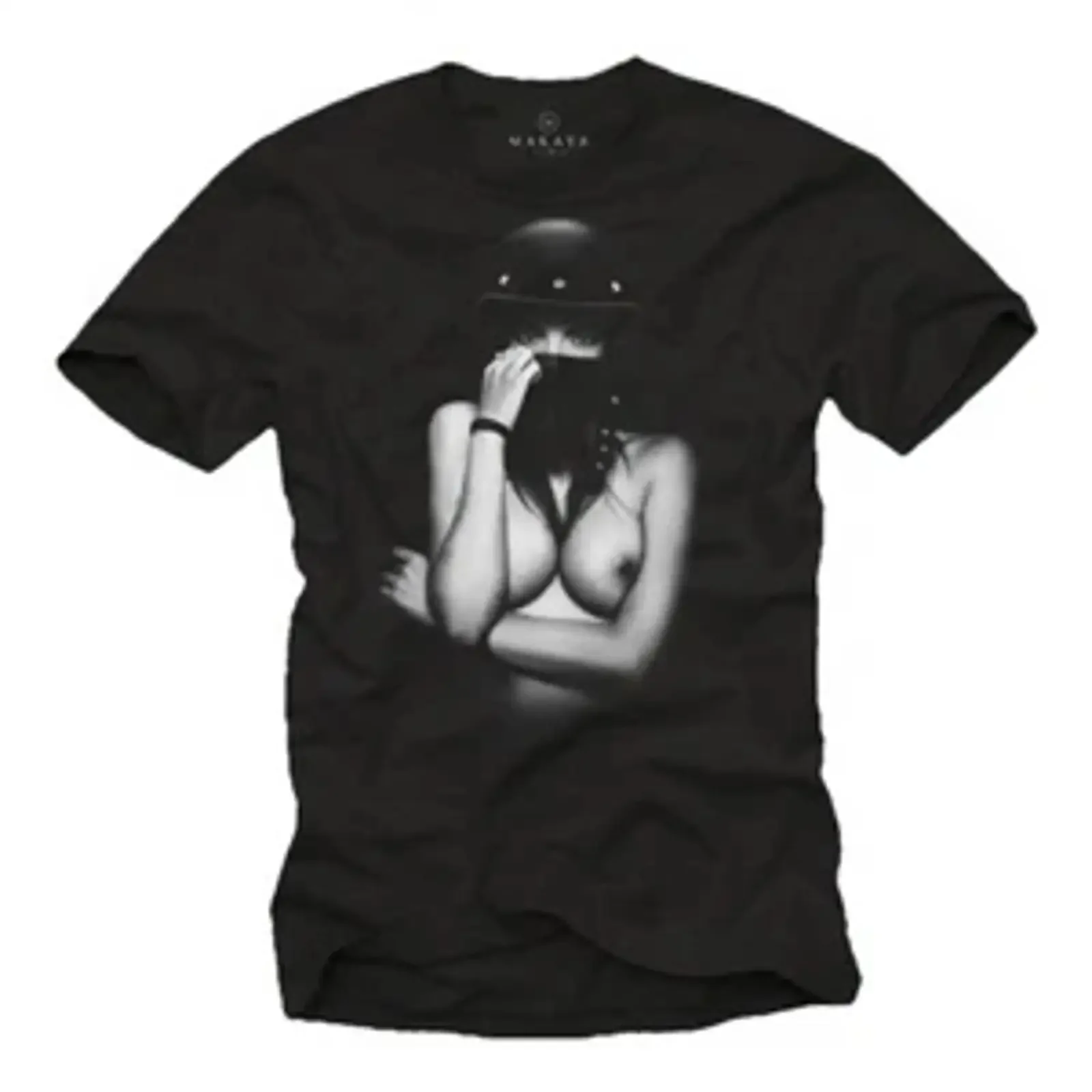 Motorrad Herren T Shirt mit Sexy Pin Up Girl Chopper Männer Biker Helm vintage Washed Casual Top For Everyday Wear Stretched