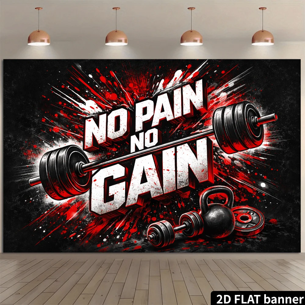 Motivational Gym Wall Tapestry No Pain No Gain Fitness Workout Room Decor Art Polyester Poster Grunge Sport