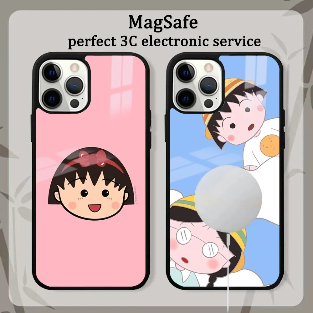 Cherry Cute M-Maruko chan Anime Phone Case For iPhone16 15 14 13 12 11 Pro Max Plus Mini Mirror Magnetic Cover