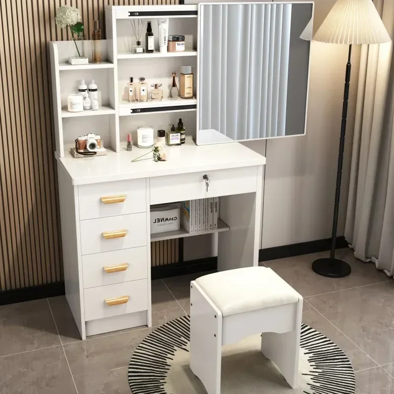 Tocador con cajones largos, taburete Amp para dormitorio, apartamento pequeño, espejo deslizante moderno Simple, mueble de gabinete de almacenamiento Simple