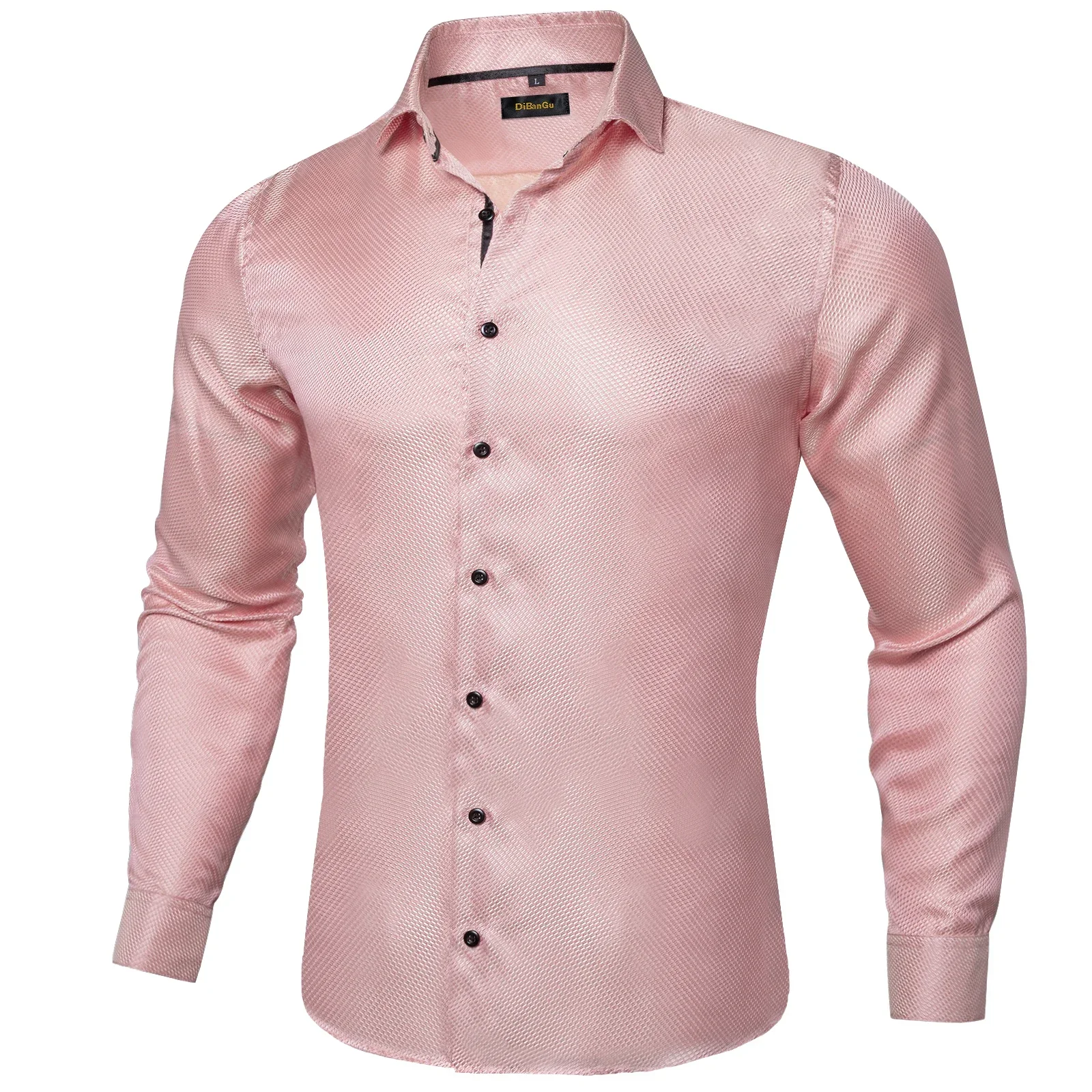 

Pink Solid Men Silk Dress Shirts Long Sleeve Top Business Office Social Clothing Wedding Party Blouse