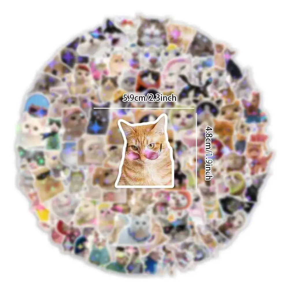 10/50/100/200 Sheets Realistic Cat Stickers Holographic Star Film Cute Kitten DIY Journal Decor Pretty Decals