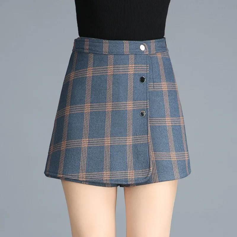 Women Korean Fashion Sexy Slim High Waist A-Line Mini Check Skirts 2021 Autumn Winter Female New Plaid Woolen Skirt Office Lady