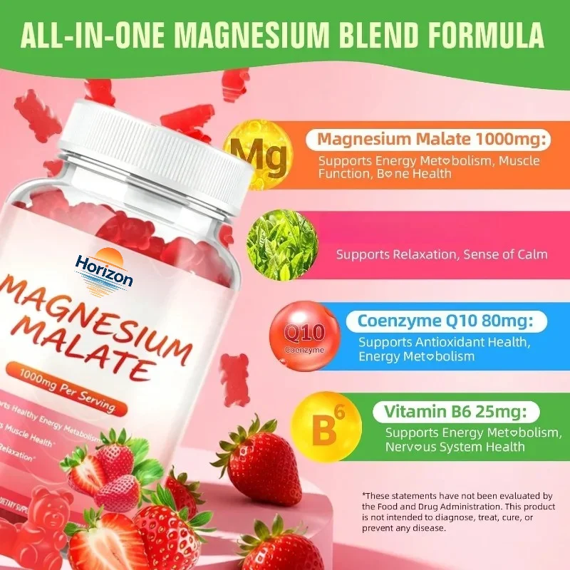 Magnesium Malate Gummies 1000mg Supplement,  60 Gummies
