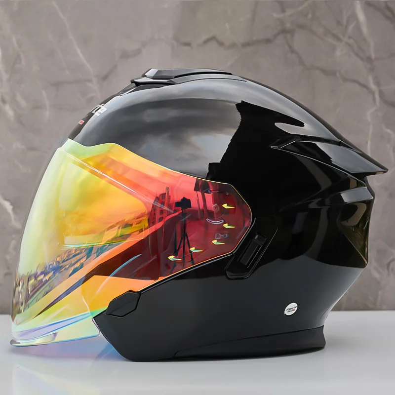 

Double Lens Half Helmet Mxnrte Bright Black Helmet Motorcycle Off-Road Safety Helmet DOT Approved Casco Casque Men and Women