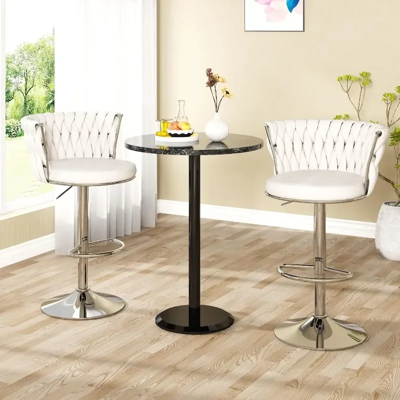 Velvet Bar Stools Set of 4, Adjustable Swivel Counter Height Barstools with High Backrest & Footrest,Upholstered