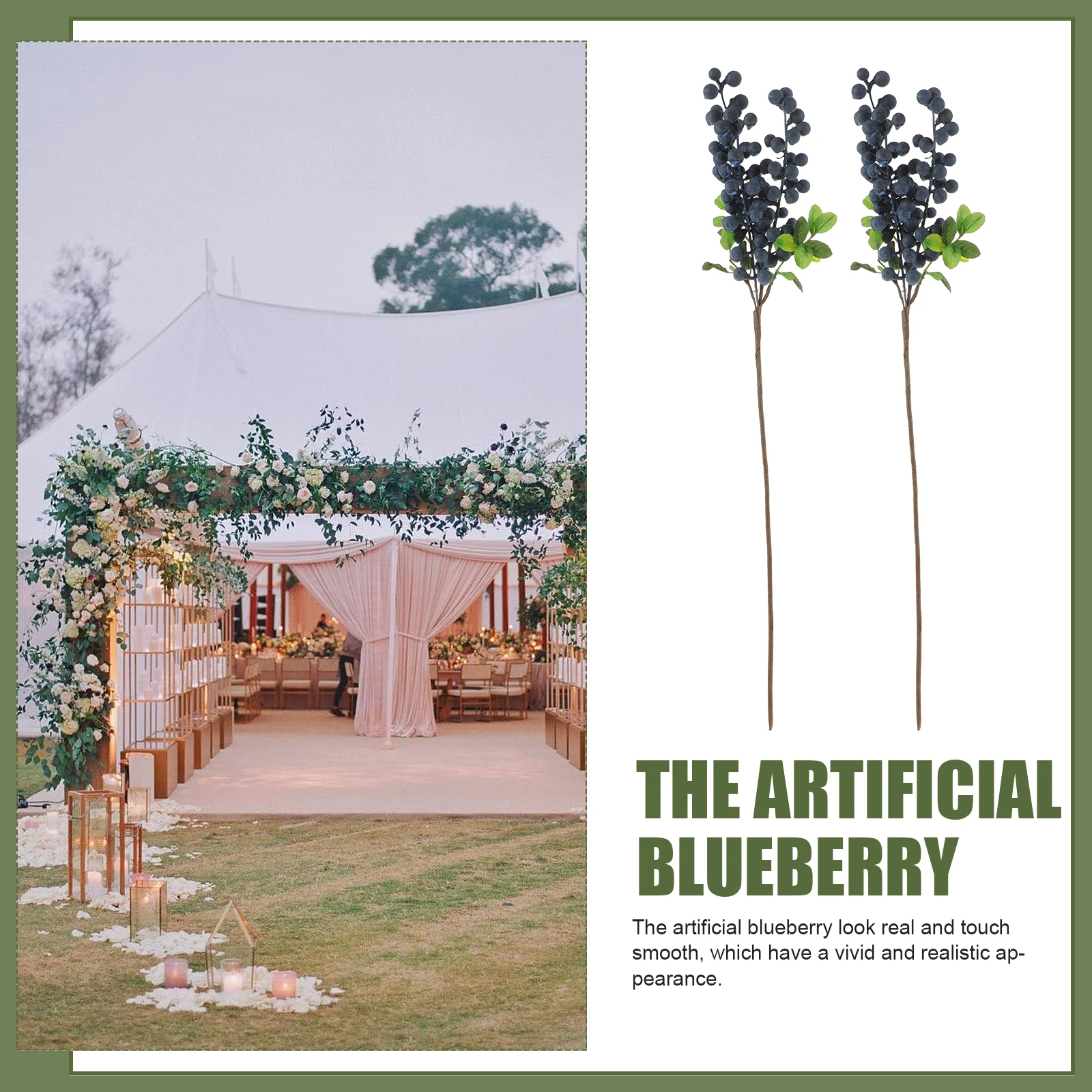 

2Pcs Fake Blueberries Artificial Blueberry Branches Floral Stems Wedding Party Holiday Fake Blueberries