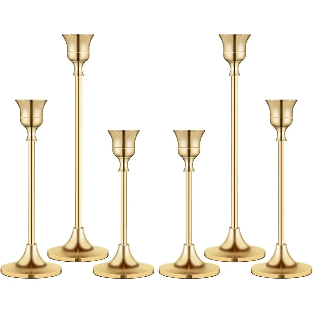 Set mit 6 goldenen Metallkerzenhaltern, für romantische Abendessen und Hochzeitsdekorationen, vielseitig einsetzbar