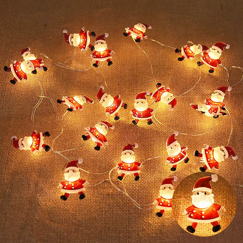 Guirnalda de luces LED con forma de copo de nieve de Papá Noel, 2M, 20LED, decoración navideña para el hogar, adorno de árbol de Navidad, regalo de