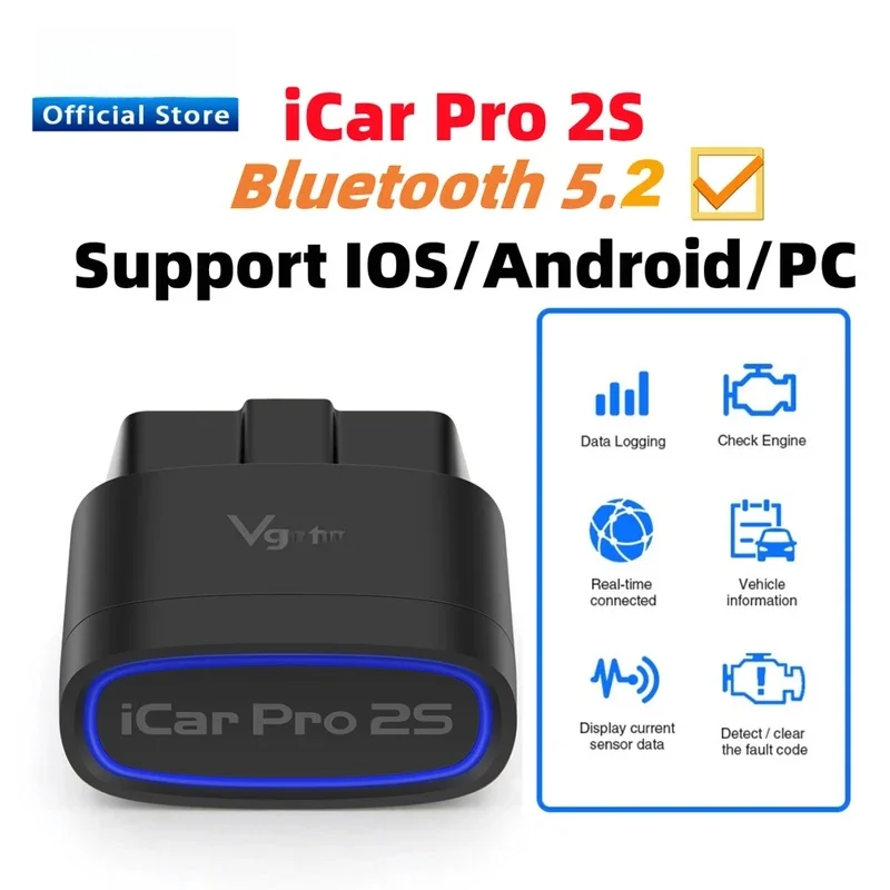 

New Vgate iCar Pro 2S ELM327 Bluetooth 5.2 for Android/IOS/PC OBD2 Car Diagnostic Tool elm 327 Upgraded OBD 2 V2.3 Auto Scanner