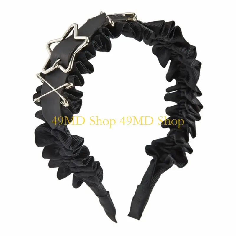 

49MD Y2k повязка на голову в стиле Лолиты в готическом стиле, плиссированная повязка на голову с пряжкой, повязка на голову для