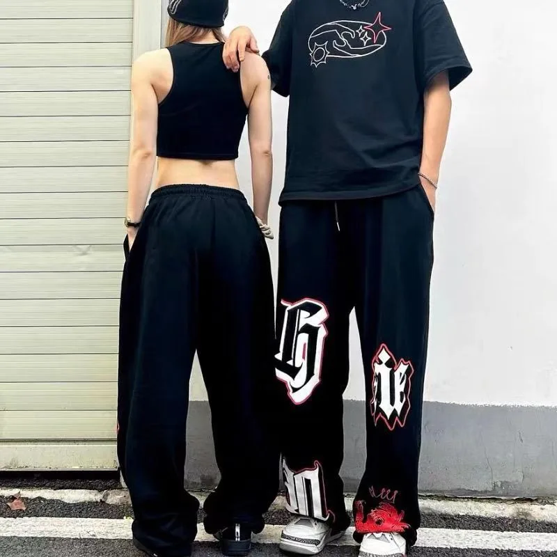 American Street All Match Sports Pant Subculture Hip-hop Letter Graffiti Printed Pants Women's Harajuku Loose Wide Leg Trousers