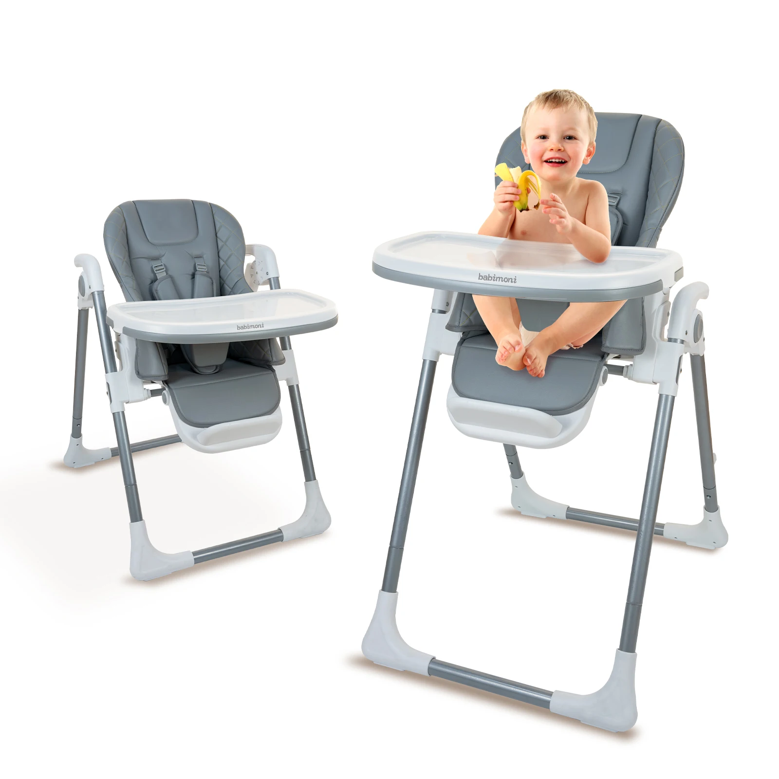 Baby High Chair, High Chairs for Babies and Toddlers, Adjustable, Foldable and Portable High Chair, Removable PU Leather