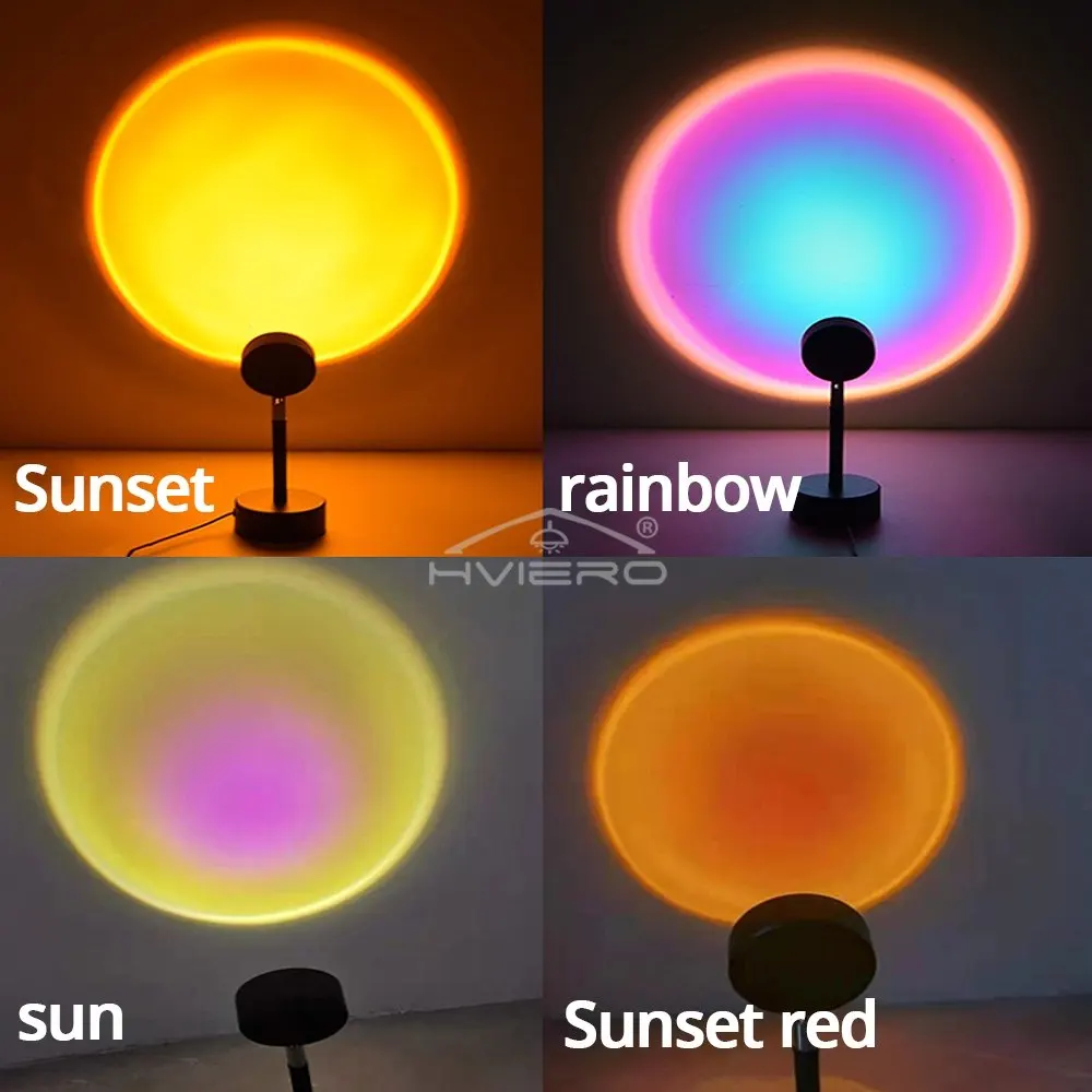 USB Rainbow Sunset Red Projector Led Night Light Sun Projection Desk Lamp For Bedroom Bar Coffee Store Wall Decoration Lighting