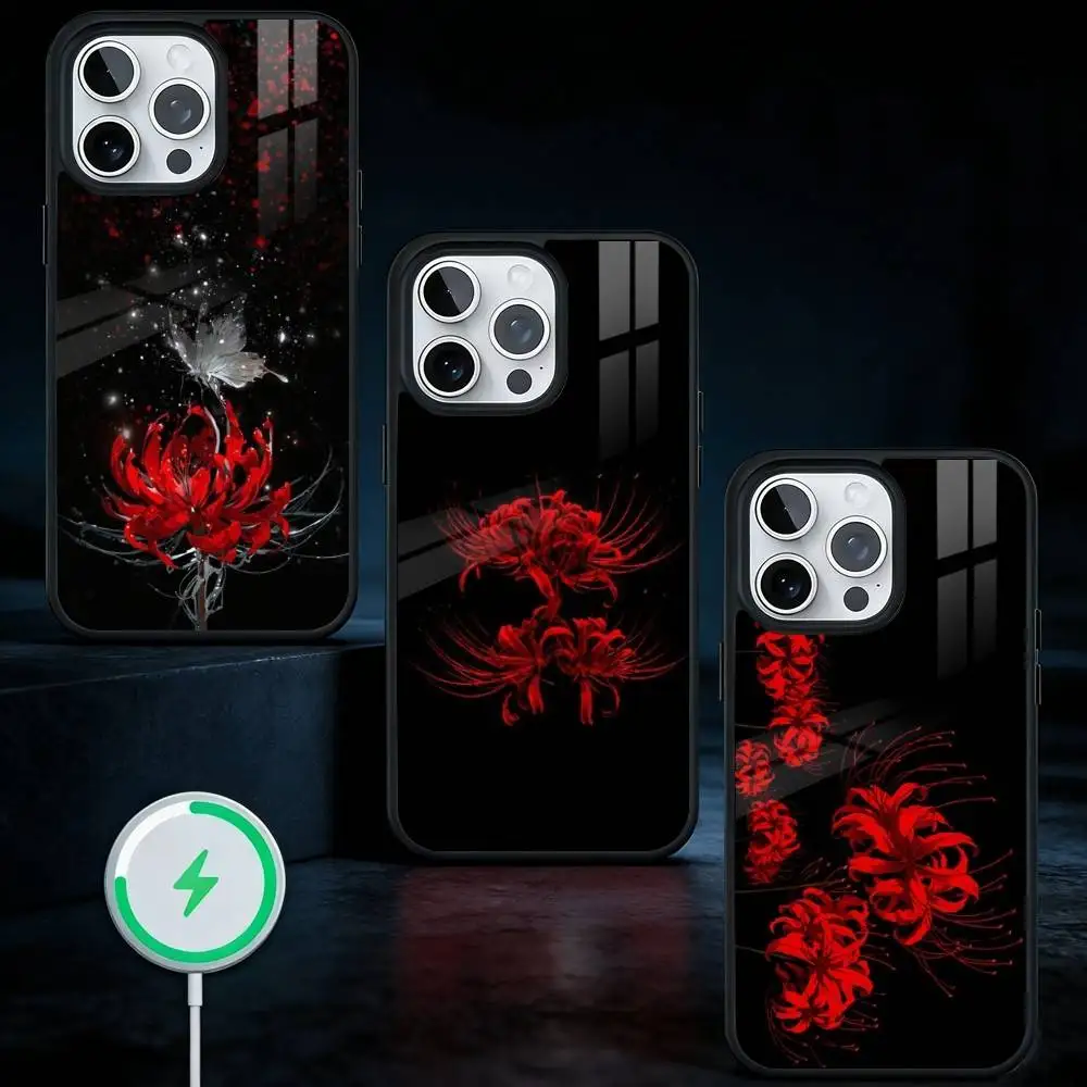 

Red Spider Lily Flower Of Hell Phone Case For iPhone17,16,15,14,13 Plus,Pro Max Magnetic For Magsafe Wireless Charging