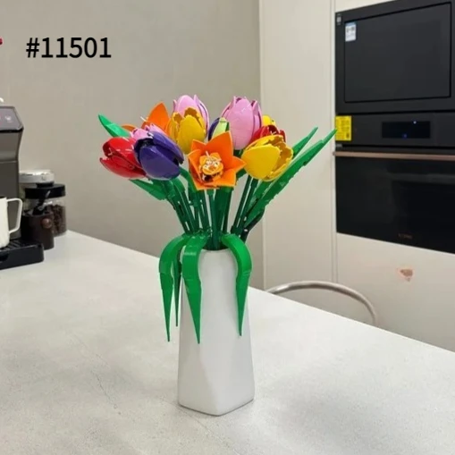 Nuevo Ramo de Tulipanes Botánicos Decorativos, Compatible con Lego 11501, Regalos de Navidad y Cumpleaños, Adornos para el Hogar DIY
