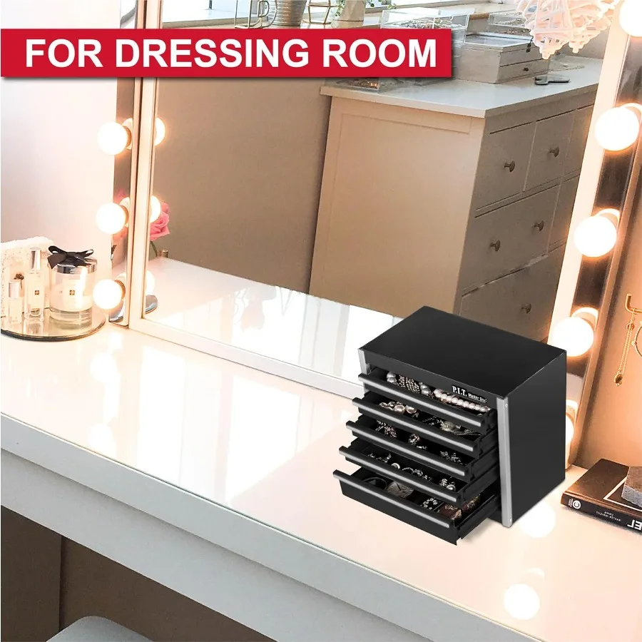 صندوق أدوات أسود صغير محمول 5 أدراج مايكرو لفة الكابينة الصلب صندوق أدوات قابل للتكديس مع بطانة سوداء حقيبة أدوات صغيرة للأدوات #5