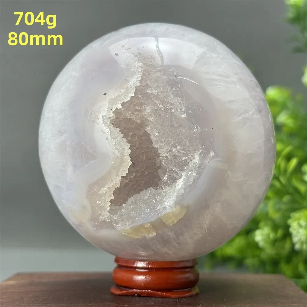 Natural Energy Agate Open Smile Ball Aura Meditation Divination Healing Prayer Magic Ball Home Decoration Feng Shui + Base