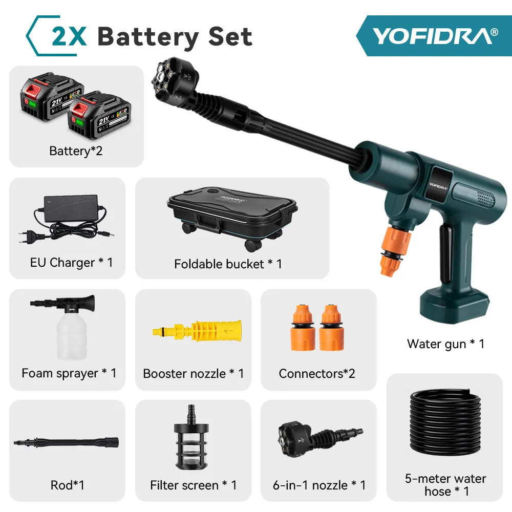 YOFIDRA 200Bar Borstelloze Hogedrukreiniger Waterpistool Auto + Emmer Was Tuinreiniger Spuitpistool Voor Makita 21V Accu Pin