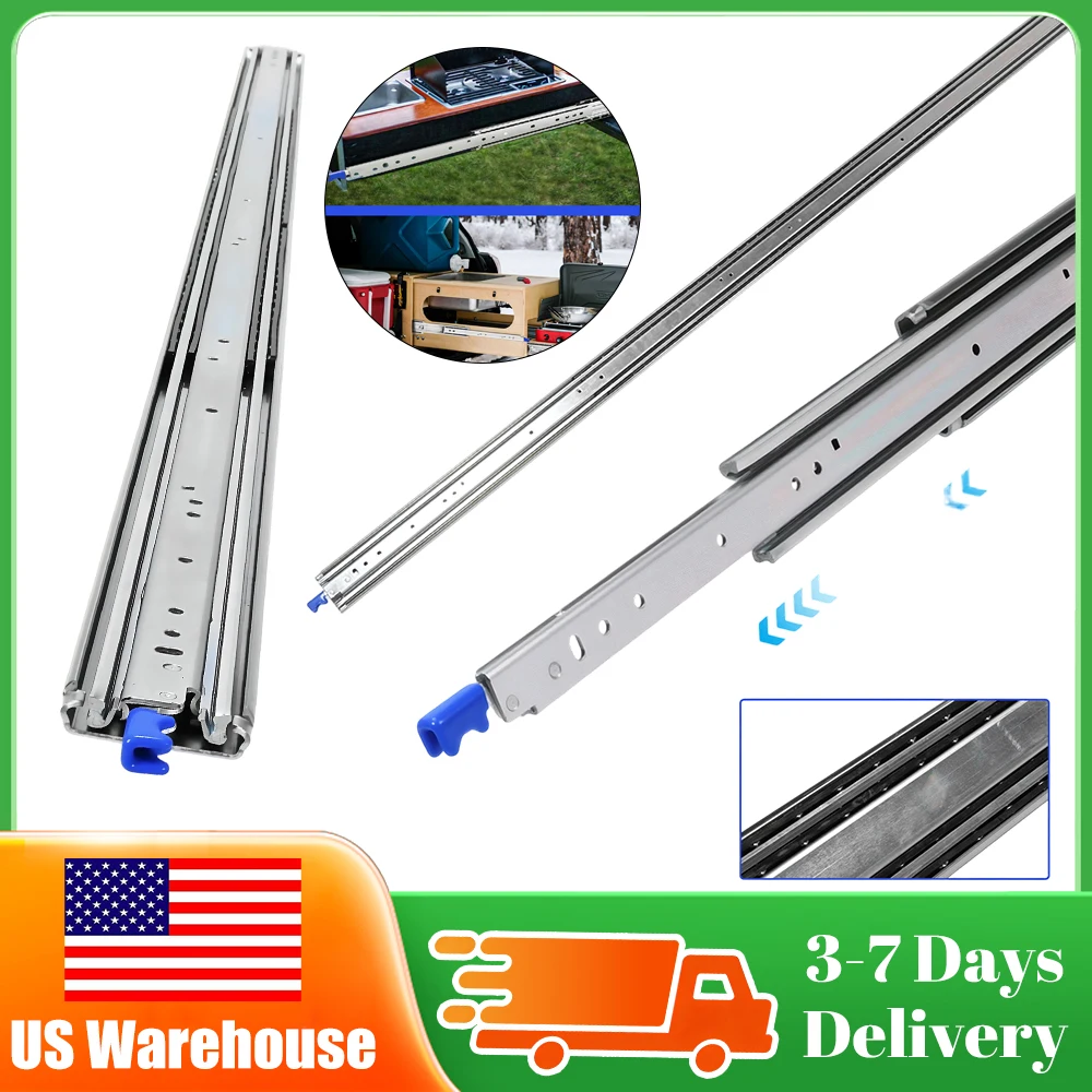 

Пара 3-секционных выдвижных направляющих для ящиков с замком, полного выдвижения, на шарикоподшипниках, для мебели, шкафов, фургонов и грузовиков