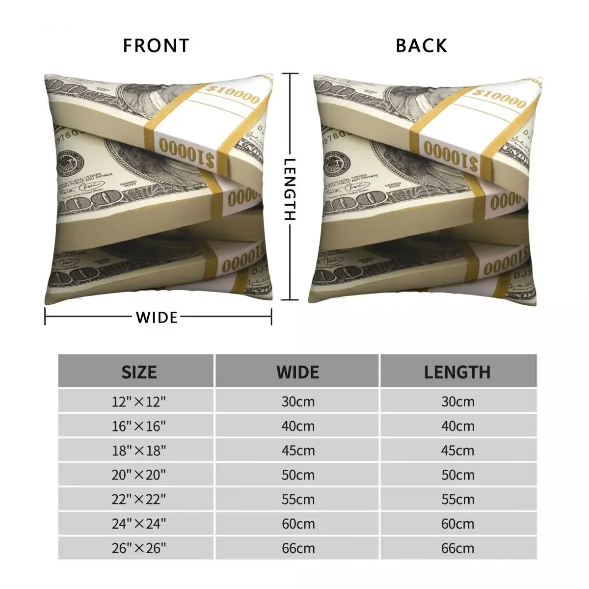 100 Dollars Banknotes Pillowcase Printed Polyester Cushion Cover Decor Throw Pillow Case Cover Home Square 40*40cm