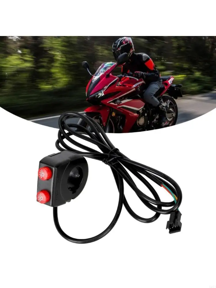 Electric Bike Headlight Beam Control Switches with Handlebar Bracket, Paired Red Buttons and Cable Leads for Light Wiring