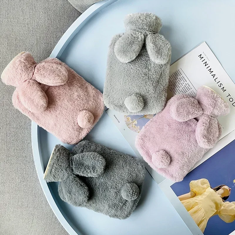 300/500/800ml Hot Water Bottle Soft Cover Rabbit Shape Cute Warm Water Bag Keep Warm in Winter Portable Hand Warmer Supplies