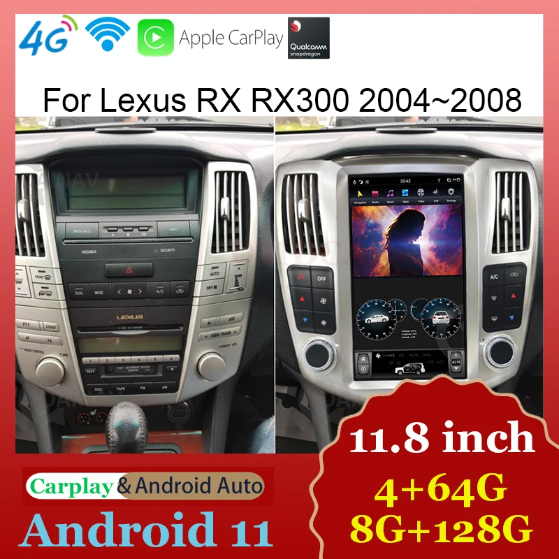 Android Auto Carplay Wireless For Lexus RX RX300 2004 2005 2006 2007 2008 Car Radio Multimidia Video Player Central LCD Screen