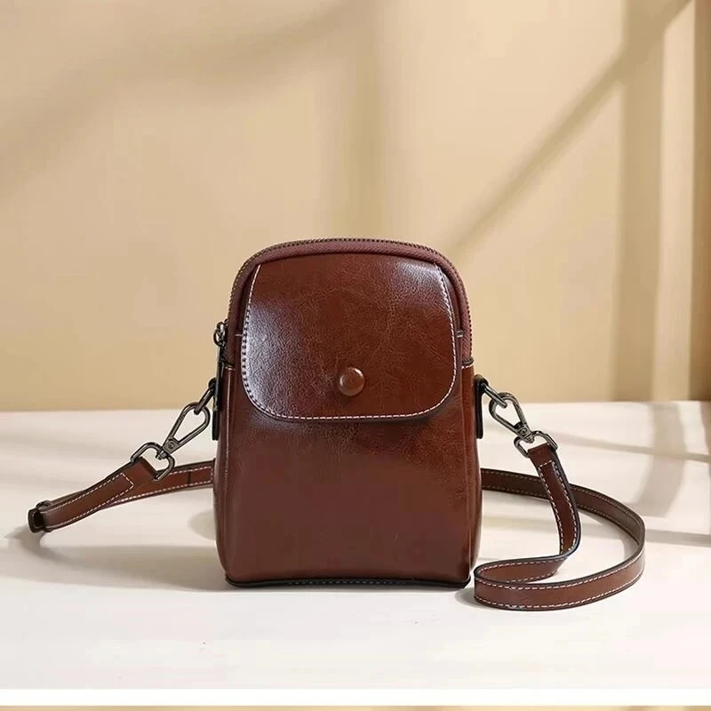 Mini Genuine Leather Vintage Crossbody Bag for Women Luxury Small Mobile Phone Shoulder Bag Purse