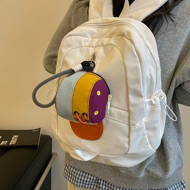Women Cute Hat Shape Coin Purse Colorblock Mini Pouch Wallet with Wrist Strap Cartoon Small Change Bag Key Holder Accessories