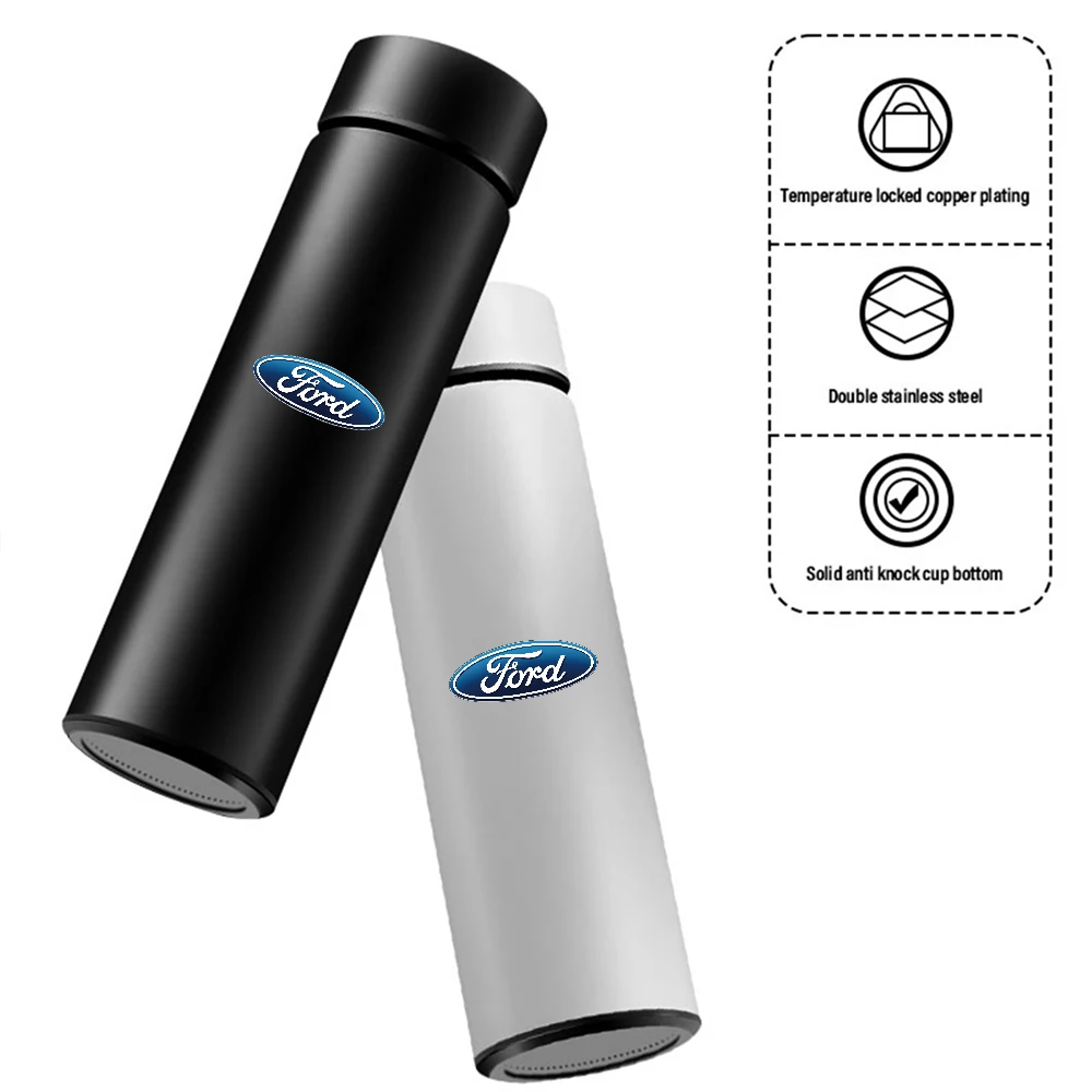 500ml Portable Car Logo Intelligent Stainless Steel Thermos Bottle For Ford Mondeo Focus Mk2 Mk3 Mk7 Fiesta Escape Kuga Ecosport