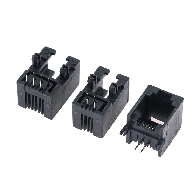 10-Count RJ11 PCB Connectors 4P4C, 6P6C, 6P4C with Curved Pin 95001 - Telephone Sockets