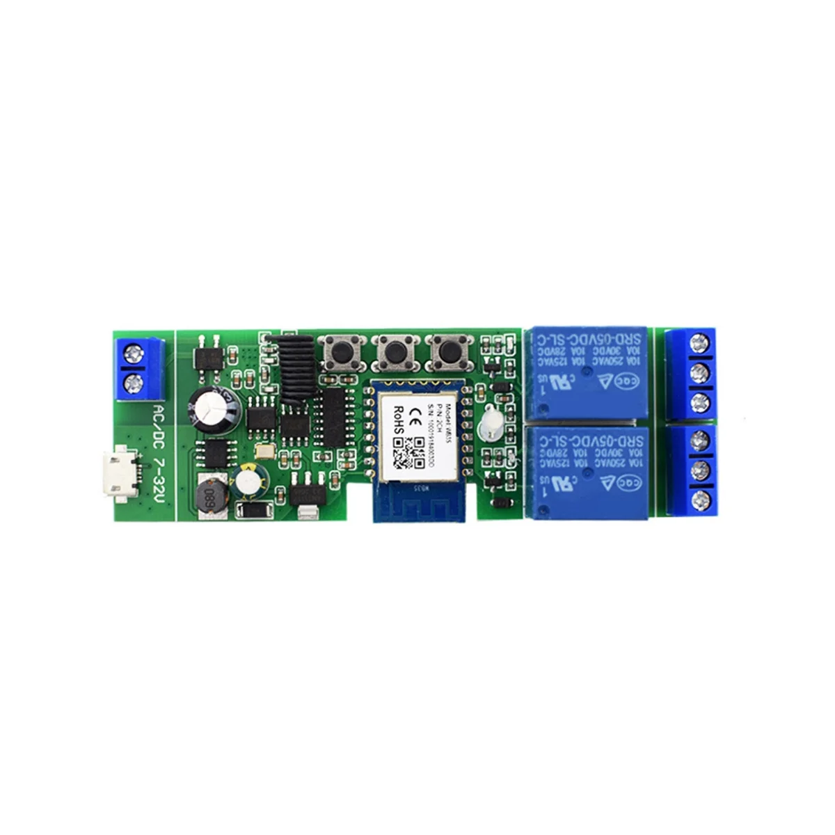 Módulo de relé de interruptor WiFi inteligente Tuya, 2 canales, CA/CC, 7-32V, RF/aplicación, Control remoto inalámbrico, hogar inteligente para