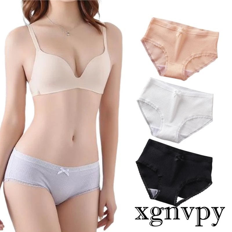 Xgnvpy Solid Color Underpants Panties Women Girls Striped Underwear Mid-Waist Soft Briefs Female Lingerie Comfortable Panties