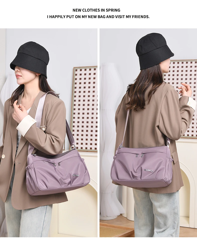 Damen-Umhängetasche aus wasserdichtem Nylon mit großem Fassungsvermögen und mehreren Taschen, Tragetasche mit abnehmbarem Riemen für Mütter, Einkaufen – Detail 8