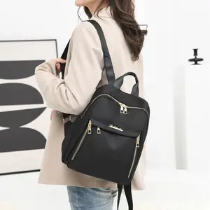 Simple Black Large Capacity Women's Backpacks Solid Travel Bag Harajuku Student Backpack Oxford Bags Unisex 12 Main Sales Black Women's Backpack - №8
