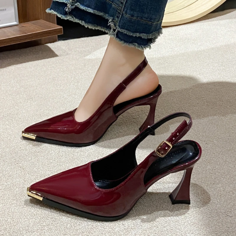 

High Heels Women's Sandals Pointed Toe Shallow Buckle Shoes Fad Slingback Pumps 2025 Summer Dress Designer Sandalias De Mujer