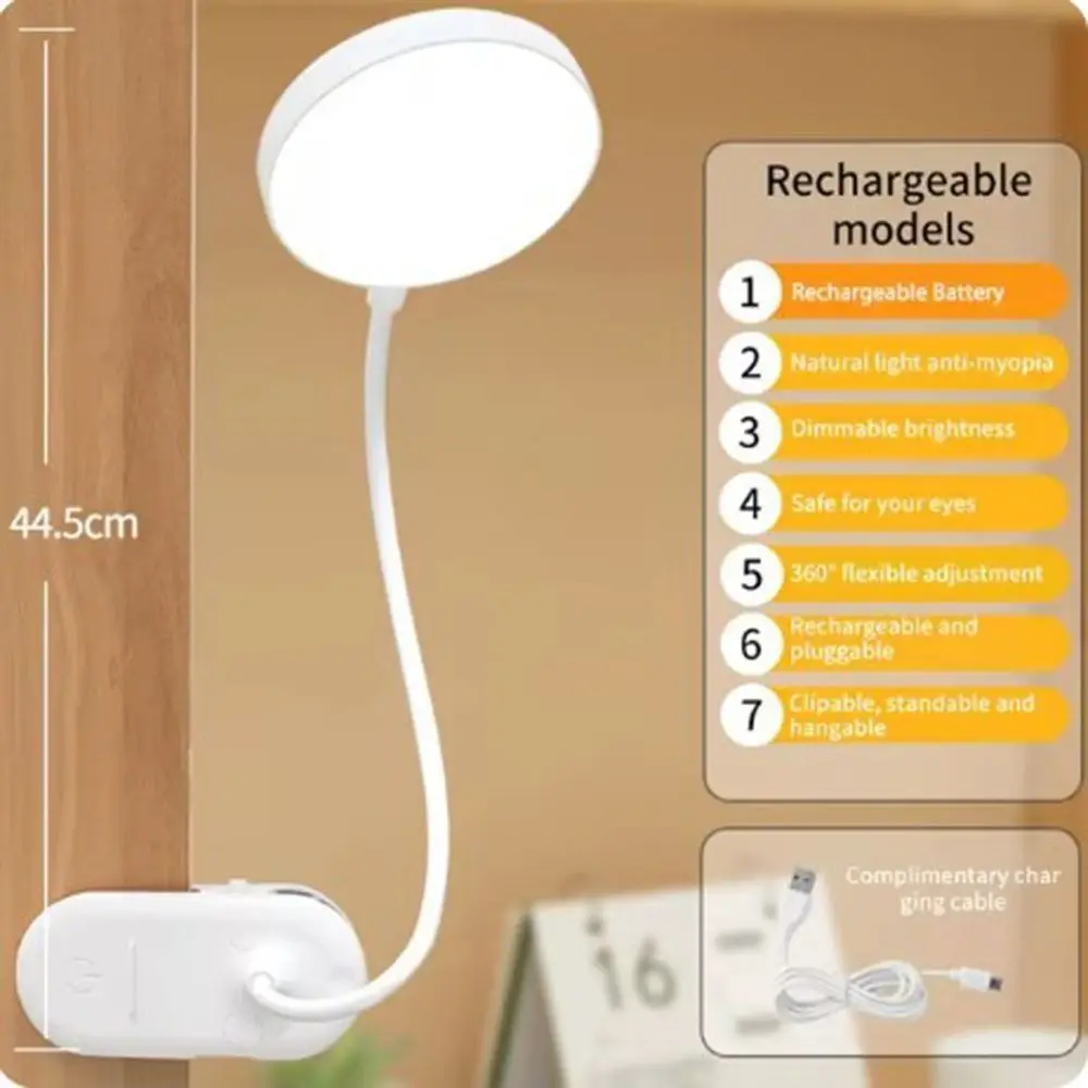 

USB Charging and Plugging Desk Lamps with Clip Eye Protection 3 Modes Dimming Reading Night Light LED Touch Dual-purpose