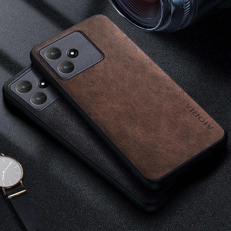 Premium Luxury leather Phone Case for Xiaomi Poco M6 M5S M4 M3 Pro 5G 4G Retro Business Style Solid color cover funda capa