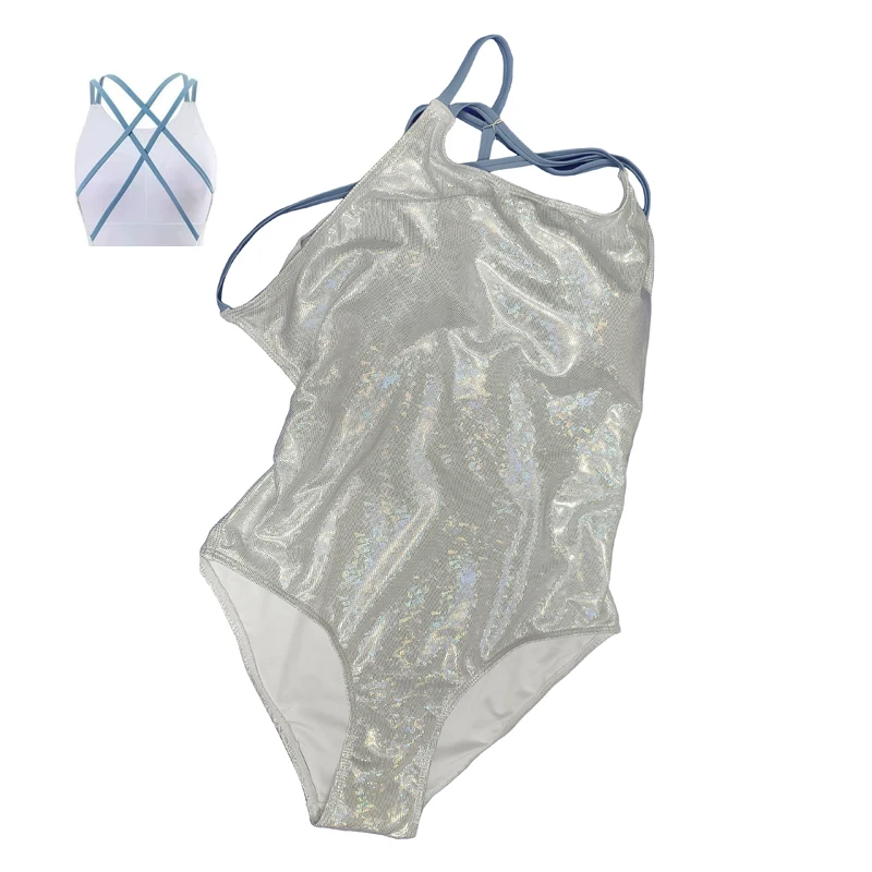 Sexy Gloss women Tight swimsuit shining bodysuit hot spring swimwear