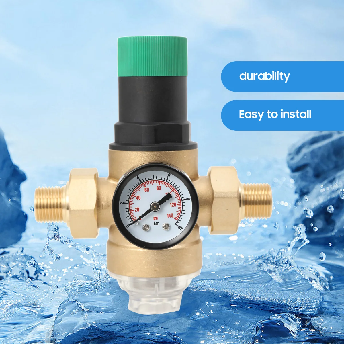 Wasserdruckminderer DN15/DN25 Wasserdruckregelventil Messing Druckminderventil mit Manometer Mesh Filter – Detail 10