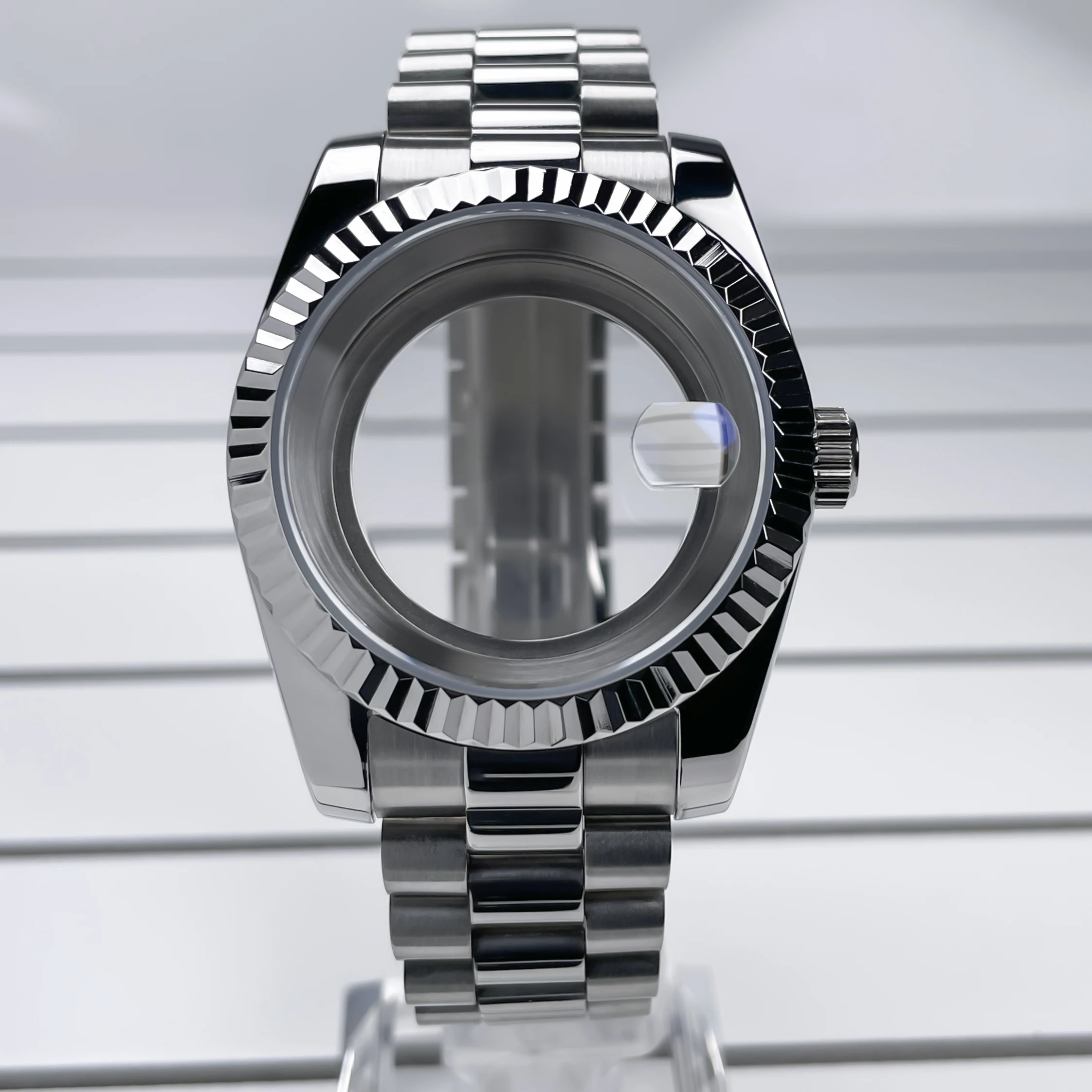 39mm NH35 Gehäuse DJ Lünette Edelstahl Präsident Armband Saphirglas für Seik Mod Teile Fit NH35 NH36 Uhrwerk Uhrengehäuse – Detail 7