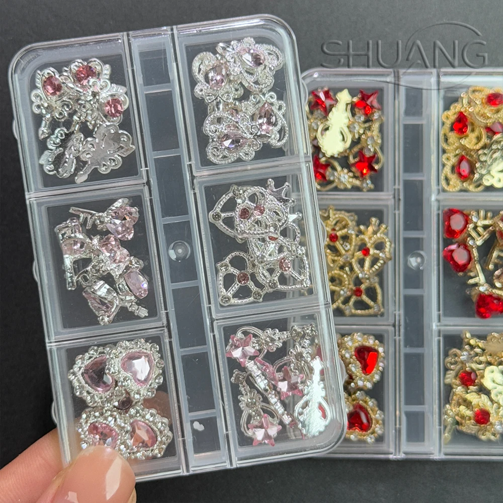 

30Pcs Luxury Love Heart 3D Nail Charms Red Pink Sailor Magic Wand Crystal Glass Nail Diamond Silver Alloy Nail Art Accessories#@