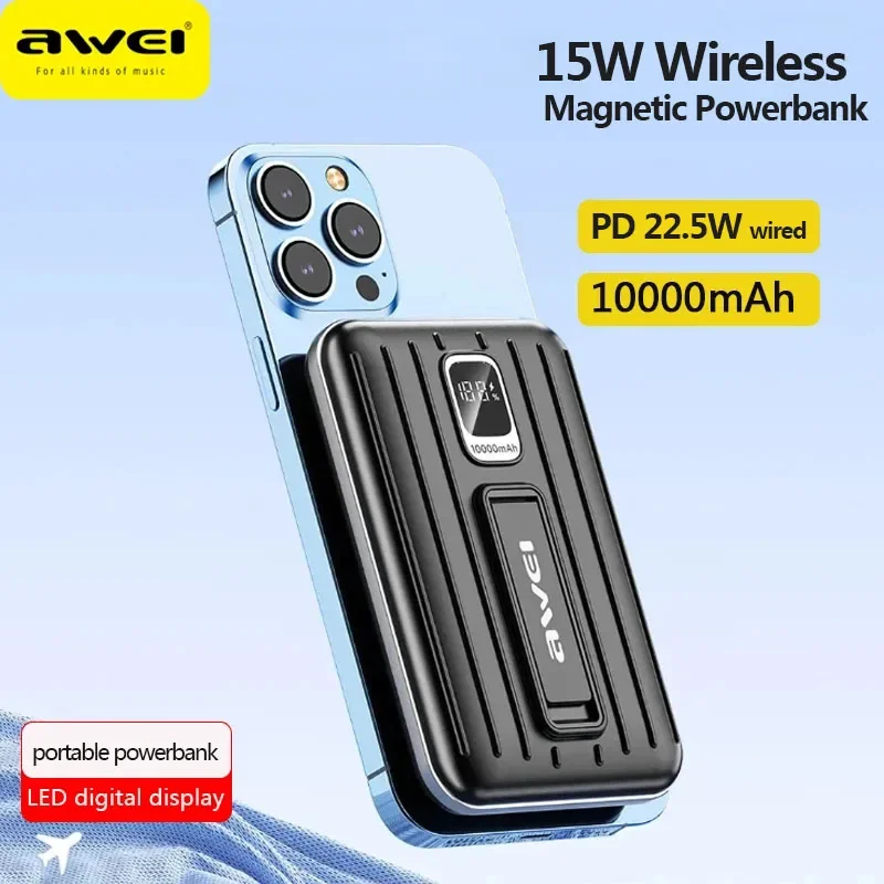 

Awei P188K 15W Magnetic Wireless Power Bank 10000mAh For Mobile Phone Mini Powerbank PD22.5W Fast Charger External Spare Battery