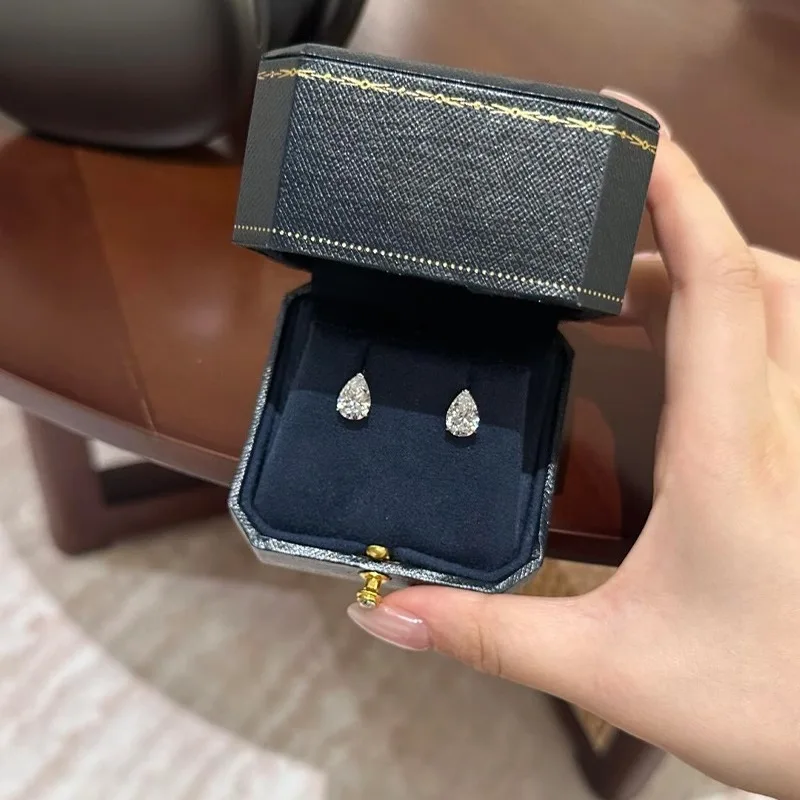 JH 1CT الكمثرى قطع مويسانيتي وأقراط للنساء تألق سوليتير مجوهرات 925 فضة هدية عيد الحب #6