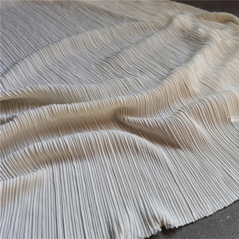 Light Beige Pleated Fabric for Sewing Long Skirt Wedding Dress Design Fashion Clothing Cloth Fabrics By The Meter Material