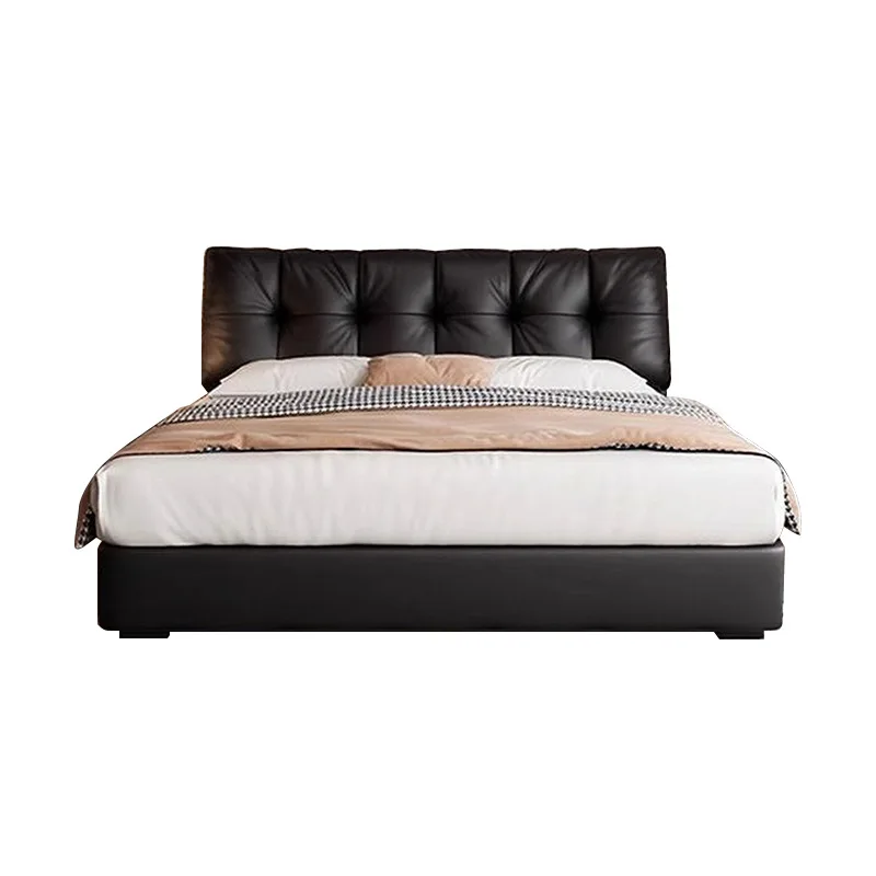 

2025 new master bedroom cloud puff soft bag by retro style leather double bed 1.8 meters leather bed