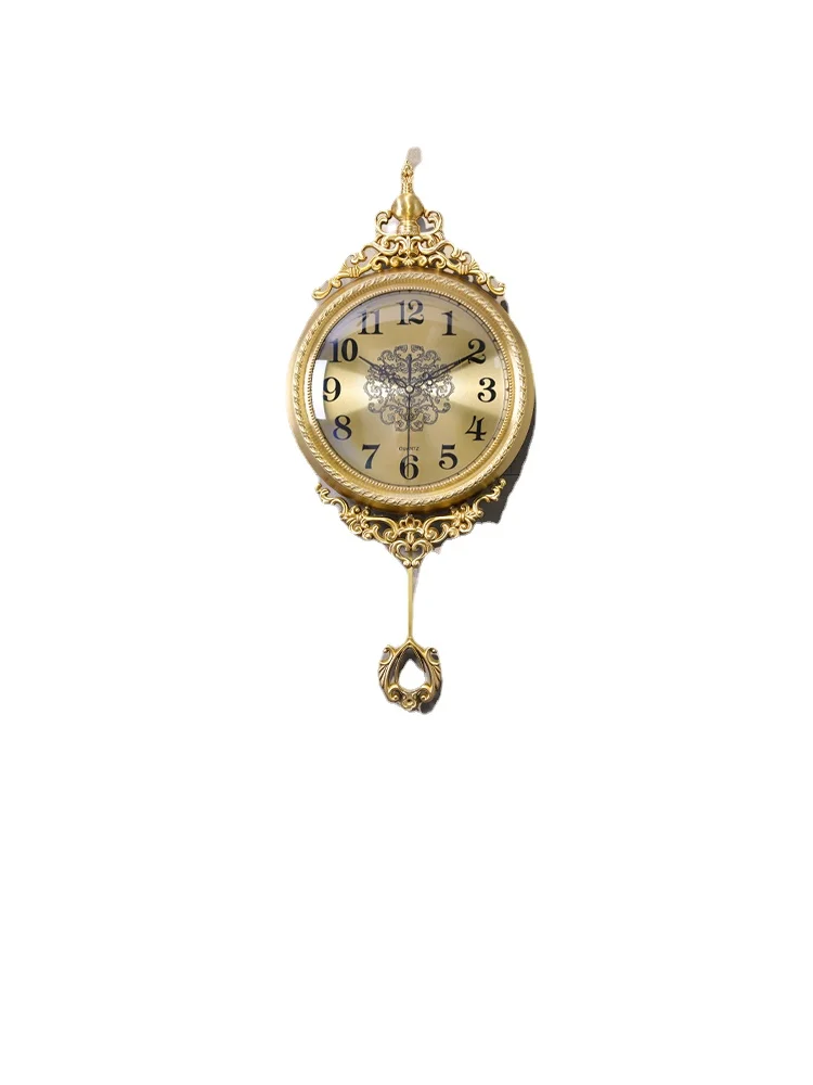 ZZYY Vintage Brass Wall Clock High-End Dining Room Wall Hanging Clock Fashion Clock