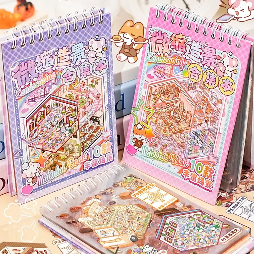 10 in 1 Landscape Sticker Book DIY Cute Cabin Scene Pocket Sticker Cartoon Tear-proof Cabin Scene Decorative Decals