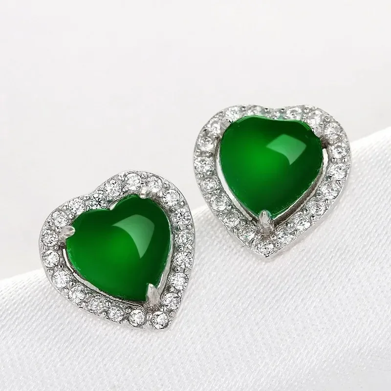 

Natural Green Chalcedony Hand Carved Heart Shaped Earrings Fashion Jewelry Women's Earrings Gift Accessories